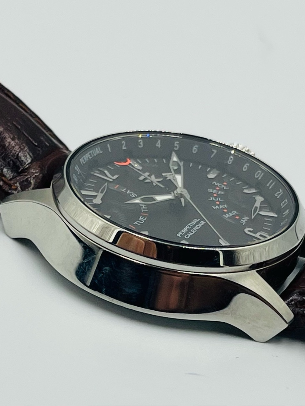 Perpetual Calendar Men's Watch - Black Dial, Brown Leather Strap - Picture 4 of 11